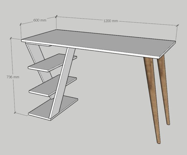 Cross Solid Standing White Table with Shelf - Image 4
